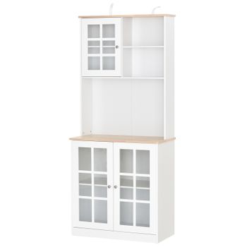 Armario De Cocina Auxiliar De Mdf Vidrio Homcom 80x37x183 Cm - Blanco