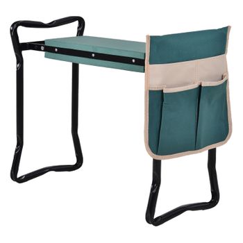 Taburete De Jardín Plegable Con Bolsa Para Herramientas Protección Cojín Rodillas Asiento De Jardín Con Almohadilla Altura Ajustable Soporta Un Máximo 150kg Outsunny. Verde Negro