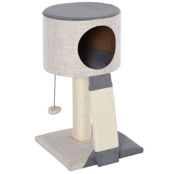 Árbol Para Gatos De Madera Sisal Felpa 30x30x50 Cm-pawhut. Gris