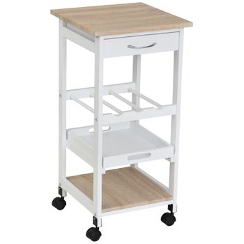 Carrito De Cocina De Mdf Y Madera De Pino Homcom 37x37x76 Blanco