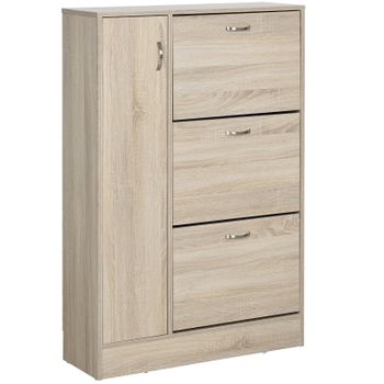 Armario Zapatero De 2 En 1 De Mdf Plástico Homcom 79x26x120cm-natural