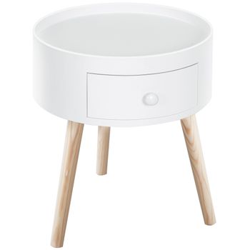 Mesita De Noche 1 Cajón De Mdf Madera Maciza Homcom Ø38x45cm-blanco