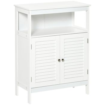 Mueble Armario Bajo Lavabo Mueble Baño de 2 Puertas y 1 Estantería Madera  Blanco 60x30x70 cm