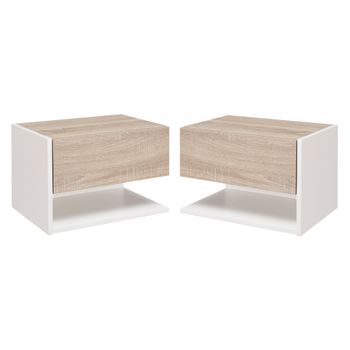 Set De 2 Mesitas De Noche De Madera Homcom 46x30x30cm - Blanco, Roble