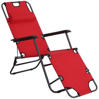 Tumbona Reclinable De Metal, Tela Oxford 135x60x89cm-outsunny. Rojo