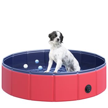 Piscina Plegable Para Mascotas De Pvc, Madera Ø80x20 Cm-pawhut. Rojo