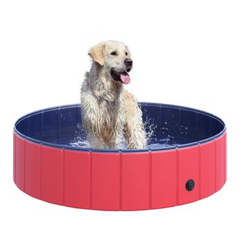 Piscina Plegable Para Mascotas De Pvc, Madera Ø120x30 Cm-pawhut. Rojo