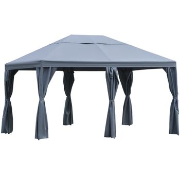 Cenador Con 6 Cortinas De Metal Poliéster 400x300x285cm-outsunny.gris