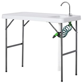 Mesa Picnic Plegable De Hdpe Metal 114,5x59x94,5cm - Outsunny. Blanco