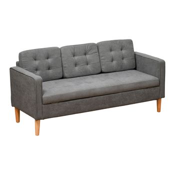 Sofá 3 Plazas De Poliéster, Madera Caucho Homcom 166,5x62x82cm-gris