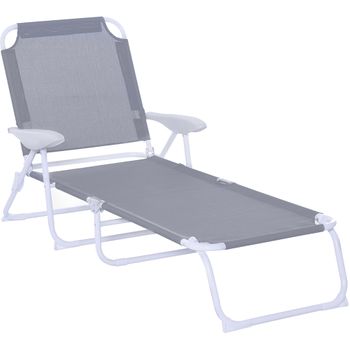 Tumbona Reclinable De Metal, Textilene 186x66x80 Cm-outsunny. Gris