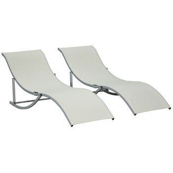 2 Tumbonas Plegable De Aluminio, Textilene 165x61x63cm-outsunny.beige