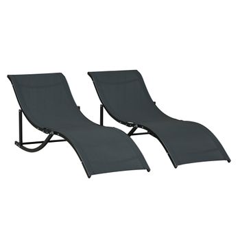 2 Tumbonas Plegable De Aluminio, Textilene 165x61x63cm-outsunny.negro