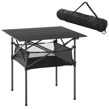 Mesa Picnic Plegable De Aluminio, Malla 70x70x69 Cm - Outsunny. Negro