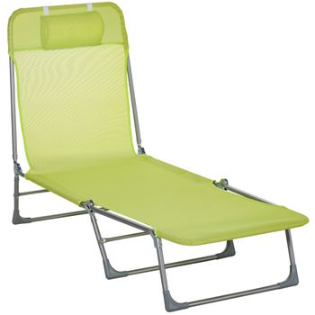 Tumbona Plegable De Metal, Textilene 182x56x24,5cm - Outsunny. Verde