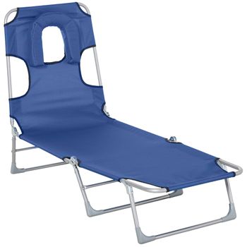 Tumbona Reclinable De Metal Tela Oxford 182x56x24,5 Cm-outsunny.azul