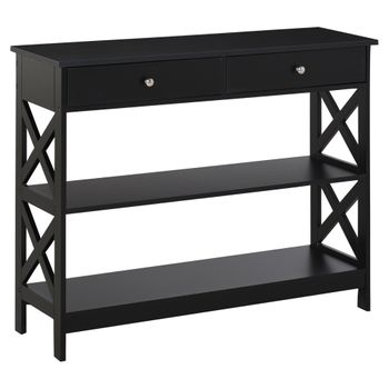 Mesa Consola Con Cajones Estantes De Mdf Homcom 100x30,5x80cm-negro