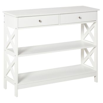 Mesa Consola Con Cajones Estantes De Mdf Homcom 100x30,5x80cm-blanco