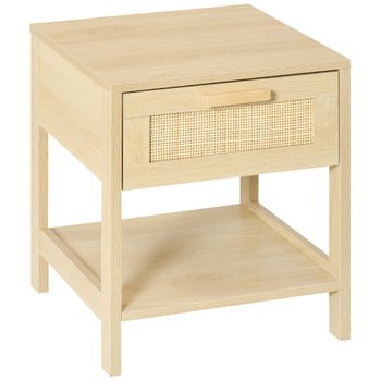 Mesita De Noche De Rejilla Con Cajón De Mdf Homcom 40x40x48cm-natural