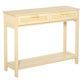 Mesa Consola Con 2 Cajones Estante De Mdf Homcom 100x30x76cm-natural