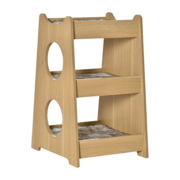 Caseta para gatos de madera con 2 niveles PawHut 77x50x73cm natural