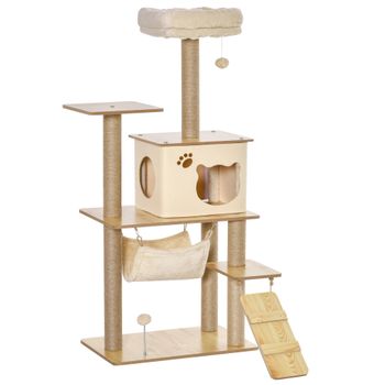 Árbol Rascador Para Gatos De Mdf Yute Felpa 60x40x130cm-pawhut. Beige