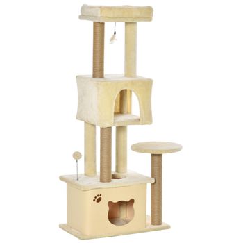 Árbol Gatos De Aglomerado Madera Yute Felpa 60x34x136cm-pawhut. Beige