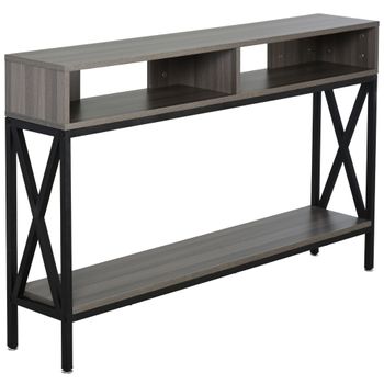 Mesa De Consola De Melamina Metal Homcom 120x23,5x75 Cm-gris Veteado