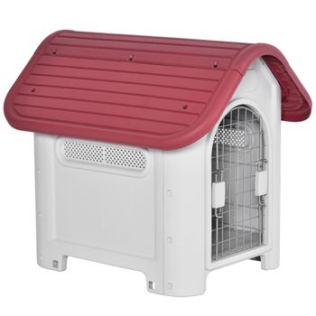 Caseta De Perros Con Respiraderos De Pp 59x75x66cm-pawhut. Gris Rojo