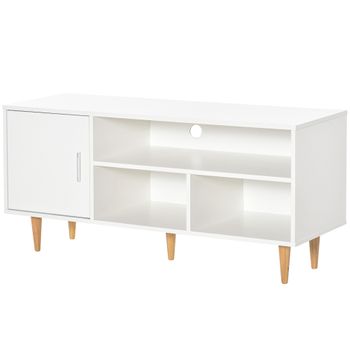 Mueble TV Brønderslev con 3 compartimientos aglomerado 45 x 160 x 37 cm -  blanco / efecto madera [en.casa]