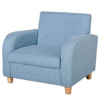 Sillón Infantil Acolchado Reposabrazos Estructura Madera Azul Homcom