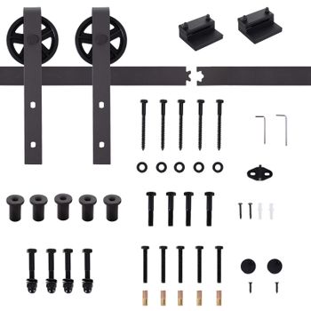 HOMCOM Herrajes para Puerta Corredera 200 cm Kit de Accesorios para Puerta  de Granero de Madera 200x40x0,6 cm Negro