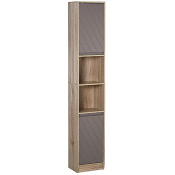 Armario Alto De Baño De Melamina Mdf Homcom 30x24x170 Cm-roble Y Gris