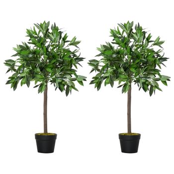 2 Plantas Artificiales De Pe Pp Cemento Outsunny Ø16x90 Cm-verde