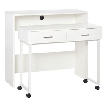 Mesa escritorio extensible mesa estudio consola acabado blanco brillo  98,6x86,9x36- 70 cm, Pequeño mobiliario, Los mejores precios