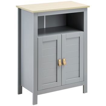 Armario De Baño Con 2 Puertas De Mdf Kleankin 59x30x85 Cm-gris