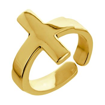 Anillo Ajustable Bañado En Oro Amarillo Zury Diseño Cruz