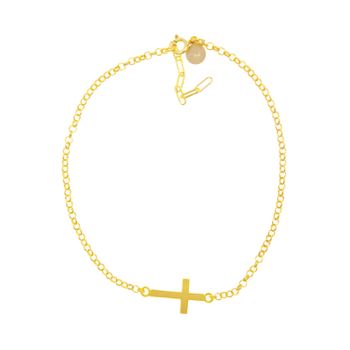 Pulsera Con Cruz Bañada Oro Amarillo, Con Cierre Ajustable Zury