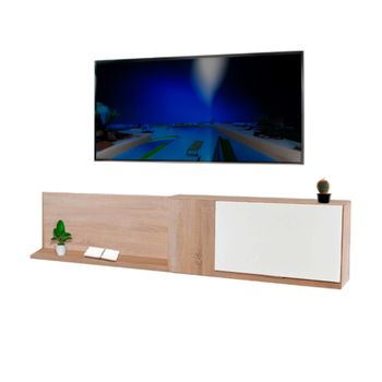 Mueble Tv Alma Melamina Miroytengo 160x30x35 Cm - Blanco Y Aserrado