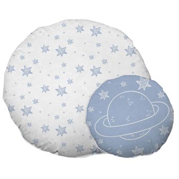 Cojines Infantiles Redondos Espacio 2 Ud Azul Blanco Habitación Bebé Cuna 50 Cm Y 30 Cm