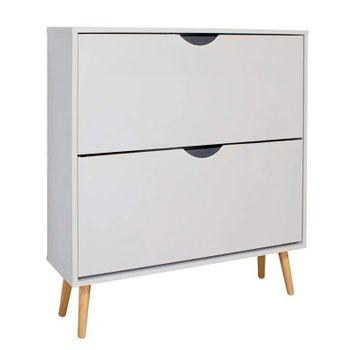 Zapatero Blanco 2 Trampones Fiano Nórdico Moderno Mueble Recibidor Entrada Pasillo 80x92x24 Cm