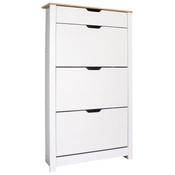 Zapatero Blanco 3 Trampones Y 1 Cajón Alto Tivoli Mueble Recibidor Pasillo 140x78x24 Cm