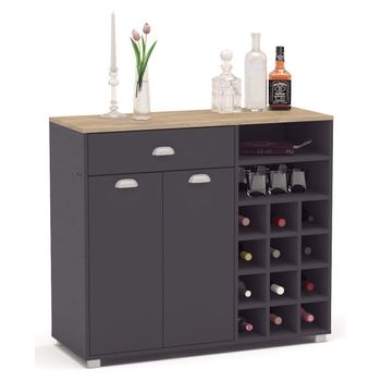 Buffet Asfeld Botellero 2 Puertas 1cajón Cocina Gris Grafito Mueble Auxiliar Almacenaje 90x103x40 Cm