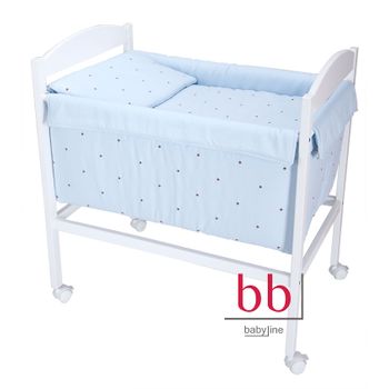 Mini cuna de tijera de madera Lucía Choco celeste. DOSEL NO INCLUIDO -  Serie 27 Lucía Celeste en Babyline