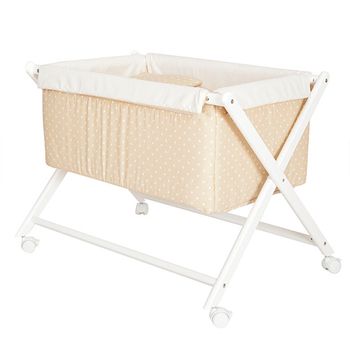 Minicuna De Tijera De Madera Beige Topo Blanco