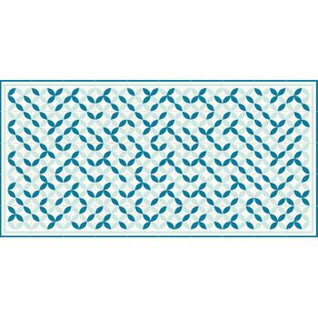 Flooralia - Alfombra Vinilica Geometrica, 250x64cm, Blanco-azul-gris