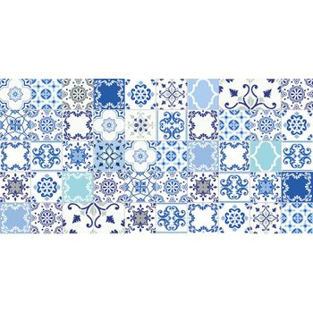 Flooralia - Alfombra Vinilica Patchwork, 120x48cm, Blanco-azul