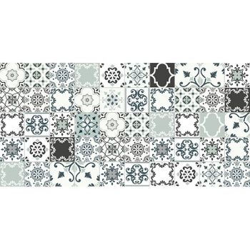 Flooralia - Alfombra Vinilica Patchwork, 250x64cm, Blanco-gris