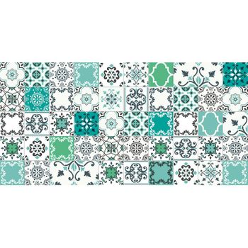 Flooralia - Alfombra Vinilica Patchwork, 120x48cm, Blanco-gris-azul