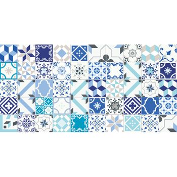 Flooralia - Alfombra Vinilica Patchwork, 230x160cm, Blanco-azul